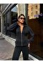 Women's Black Waist Tie Detailed Zippered Top and Bottom Set - 4