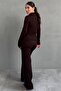 Bitter Brown Ribbed Polo Collar Buttoned Knitwear Women's Set Mg2802 - 7