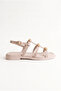 Women's Beige Gold Oval Metal Accessory Ankle Strap Sandals 50021002 - 4