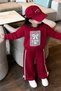 Love Lace Patterned Girls' 2-Piece Set - Burgundy - 4