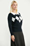 Collared Baklava Motif Knitwear Sweater - Black - 5