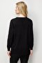 Women's Crew Neck Front and Mid-Sleeve Reverse Knit Knitwear Sweater Black - 5