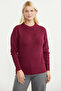 Crew Neck Motif Knitwear Sweater - Claret Red