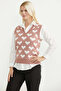 Heart Motif V-Neck Knit Sweater - Rose - 3
