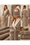 Eldy Kontrast Women's Robe Set, 4 Pieces, 100% Cotton Certified Shawl Stripe Robe Set - Beige - 5