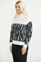 Zebra Patterned Half-Zip Knit Sweater - Bone - 4