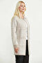 Houndstooth Patterned Long Knit Cardigan - Beige - 4