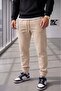 Men's Beige 3-Thread Ribbed Cuffed Elastic Sweatpants