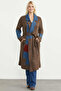 Belted Long Knit Cardigan - Brown