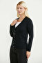 V-Neck Basic Knitwear Cardigan with Pockets - Black - 4