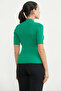 Drop Collar Short Sleeve Knit Sweater - Green - 6