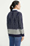 Oversize Patterned Knitwear Cardigan - Navy Blue - 6