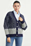 Oversize Patterned Knitwear Cardigan - Navy Blue - 3