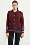 Wool Buttoned Thick Knit Cardigan - Burgundy - 2