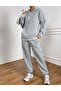 Women's Basic Gray Top and Bottom Tracksuit Set Oversize Hoodie with Kangaroo Pockets - 4