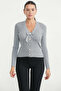 Pearl Buttoned Bow Detailed Knitwear Cardigan - Gray