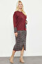 Patterned Combination Skirted Knitwear Set - Burgundy - 4