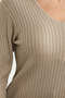 Ribbed V-Neck Knit Sweater - Beige - 5