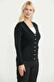 V-Neck Basic Knitwear Cardigan with Pockets - Black - 5