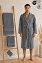 Eldy Men's Bathrobe Set, 4 Pieces, 100% Cotton Certified Shawl Collar Striped Men's Bathrobe Set - Gray