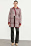 Houndstooth Patterned Long Knit Cardigan - Burgundy - 2