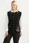 Wool Thick Embroidered Knitwear Vest - Black - 4