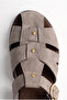 Women's Beige Suede Gold Buckle Belt Strap Flat Sole Slippers 50021004 - 3