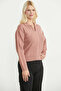 Motif Detailed Polo Collar Knit Sweater - Rose - 4