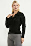 Polo Collar Ruffled Knit Sweater - Black - 4