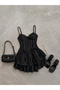 Women's Black Corseted Striped Mini Dress 5424 - 8