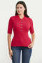 Button Detailed Short Sleeve Knit Sweater - Red - 3