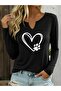 Printed Cotton Half V-Neck Long Sleeve Blouse T-Shirt