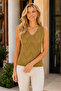 Women's Yellow Glitter Detailed Front Back V-Neck Sleeveless Cotton Zigzag Patterned Relaxed Fit Stylish Casual Camel Knitwear Blouse - 2