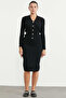 Elastic Waist Knee Length Knitwear Skirt - Black