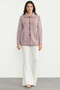 Houndstooth Patterned Wool Knitwear Jacket with Pockets - Rose