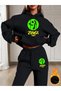 Women's Zumba Fitness Printed Bottom Top Oversize Women's Hooded Gray Black Tracksuit Set