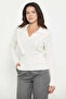 Polo Collar Ruffled Knit Sweater - Bone - 3