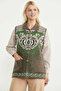 Floral Motif Wool Knit Vest - Milk Coffee - 3
