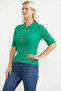 Button Detailed Short Sleeve Knit Sweater - Green - 4