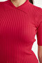 Ribbed Short Sleeve Knit Sweater - Red - 4