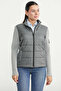 High Collar Quilted Combination Cotton Knitwear Coat - Light Gray - 4