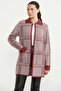 Houndstooth Patterned Long Knit Cardigan - Burgundy - 3