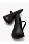 Women's Black Leather Strappy Ballerinas with Gold Buckle, Square Toe, Daily Stylish and Comfortable Ballerinas - 4