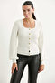 Button Detailed Square Collar Knitwear Cardigan - Bone - 2