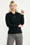Polo Collar Buttoned Knit Sweater - Black - 2