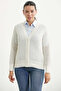 Perforated Motif Buttoned Cotton Knitwear Cardigan - Bone - 3
