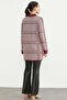 Houndstooth Patterned Long Knit Cardigan - Burgundy - 6