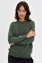 Women's Crew Neck Diamond Pattern Floral Embroidered Knitwear Sweater A.Green