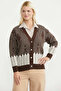 Oversize Patterned Knitwear Cardigan - Brown - 3