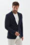 Moreto Men's Navy Blue Cotton Blended Flexible Fabric Dobby Mono Collar Sport Slim Fit Blazer Jacket - 7